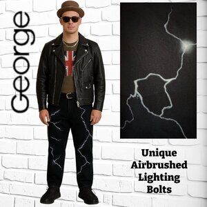 🖤 GEORGE Heavy-Duty Black Jeans – Custom Airbrushed, Size 40 🖤